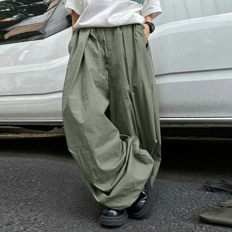 AIDASE  -  2025 Men Wide Leg Pants Joggers Elastic Waist Pleated Trousers Men Streetwear Oversize Korean Style Fashion Long Pants aidase-shop