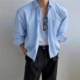 AIDASE  -  Men Striped Shirt Lapel Long Sleeve Button Autumn Casual Men Clothing Loose 2025 Streetwear Korean Style Fashion Shirts