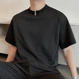 AIDASE  -  Men's Short Sleeve T-shirt Summer New Half Zipper Round Neck Casual Solid Color Men Tees Fashion Handsome Male Tops 21E6997 aidase-shop