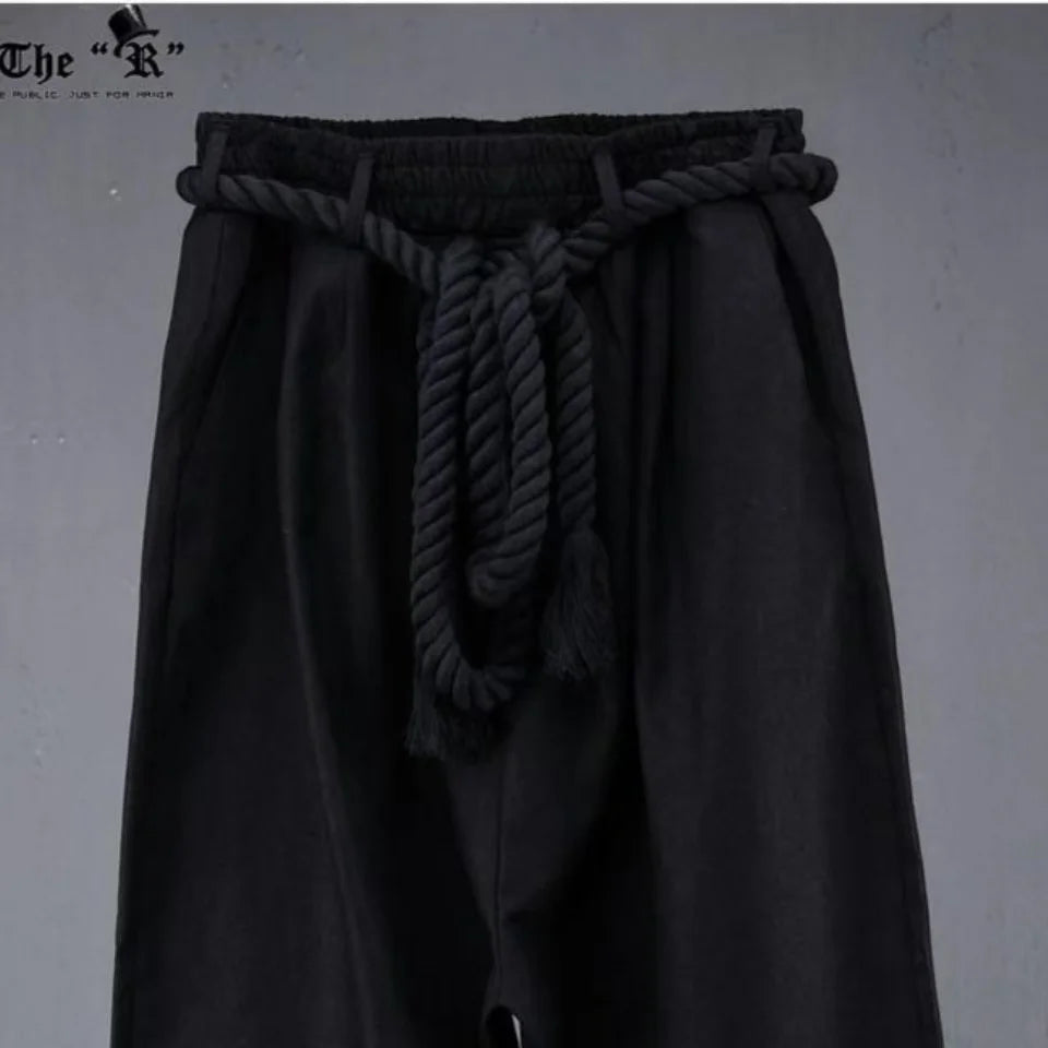 AIDASE  -  Summer New Men's Solid Color Wide-Leg Cropped Trousers Japanese Retro Fashion Trend Street Hip-Hop Casual Loose Men's Bottoms aidase-shop