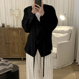 AIDASE  -  Men Shirt Solid Color V Neck Long Sleeve Loose Casual Male Tops Streetwear Korean Style Shirts 2025 Fashion Men Clothing aidase-shop