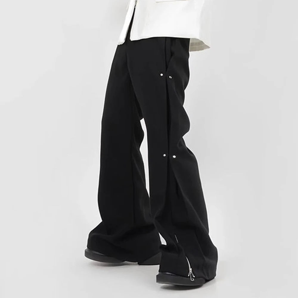 AIDASE  -  Summer New Men's Solid Color Side Zipper Straight Trousers American Fashion Trend Street Hip-Hop Casual Loose Niche Mens Bottoms aidase-shop