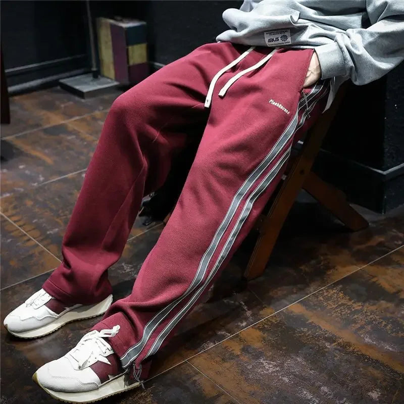 Aidase Trousers Straight Men's Sweatpants Autumn and Winter Male Sports Pants Striped Cotton Elastic Wide Baggy Tracksuit Bottoms Retro aidase-shop