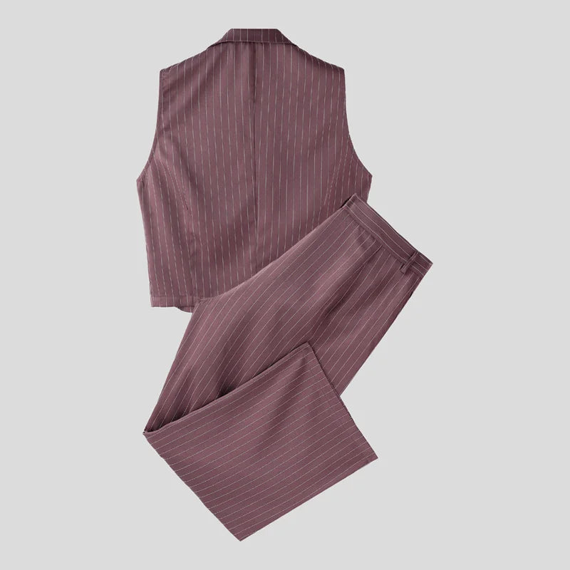AIDASE  -  Men Striped Sets Lapel Sleeveless Vests & Pants Two Pieces Sets Streetwear Elegant 2025 Fashion Casual Men's Suits S-5XL aidase-shop