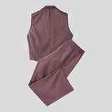 AIDASE  -  Men Striped Sets Lapel Sleeveless Vests & Pants Two Pieces Sets Streetwear Elegant 2025 Fashion Casual Men's Suits S-5XL aidase-shop