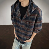AIDASE  -  Men's Hooded Shirt Autumn Winter New Plaid Long Sleeve Single-breasted Design Fashion Versatile Loose Male Shirts 21E7421 aidase-shop