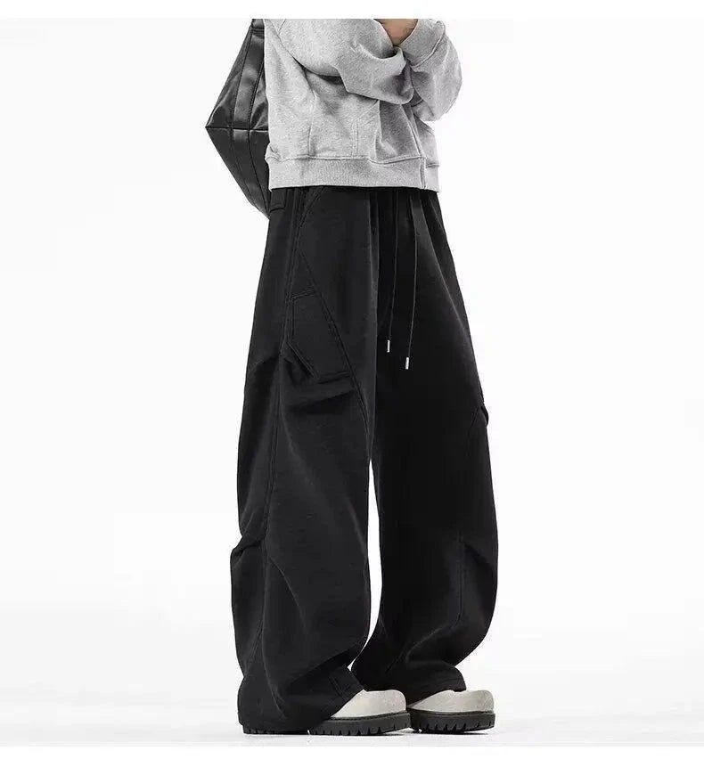 AIDASE  -  High Waist Men Sports Pants American Style Loose Draped Straight Wide Leg Casual Drawstring Trousers Autumn New 21E7679 aidase-shop