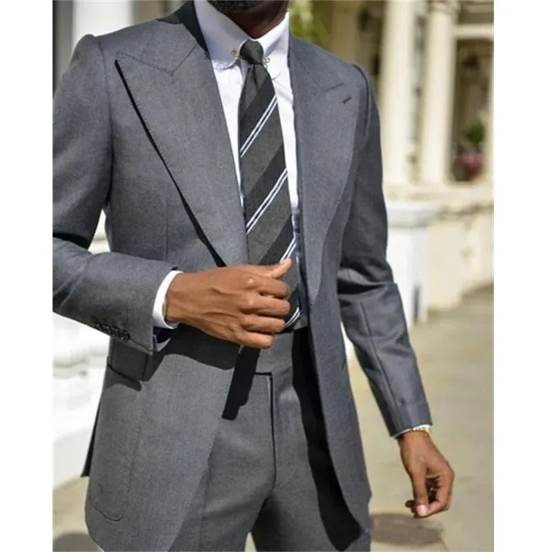 Aidase Formal Men's Suits Dark Grey Peak Lapel One Button Blazer Slim Fit Elegant Wedding 2 Piece Jacket Pants Costume Homme Blazer aidase-shop