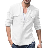 AIDASE  -  A Large Number of Spot 2025 Cross-border Foreign Trade Amazon Men's Cotton Linen Casual Long-sleeved Shirts with Pockets Shirts aidase-shop