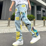 Aidase Streetwear Men Stylish Hip Hop Ripped Patch Slim Fit Jeans Pants Streetwear Casual Straight Denim Trousers aidase-shop