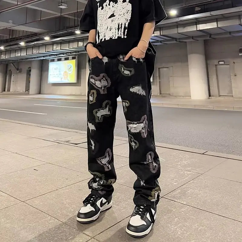 Aidase Autumn Men Jeans Pants Denim Black Cargo Skinny Hip Hop Cross Straight Harajuku Trousers aidase-shop