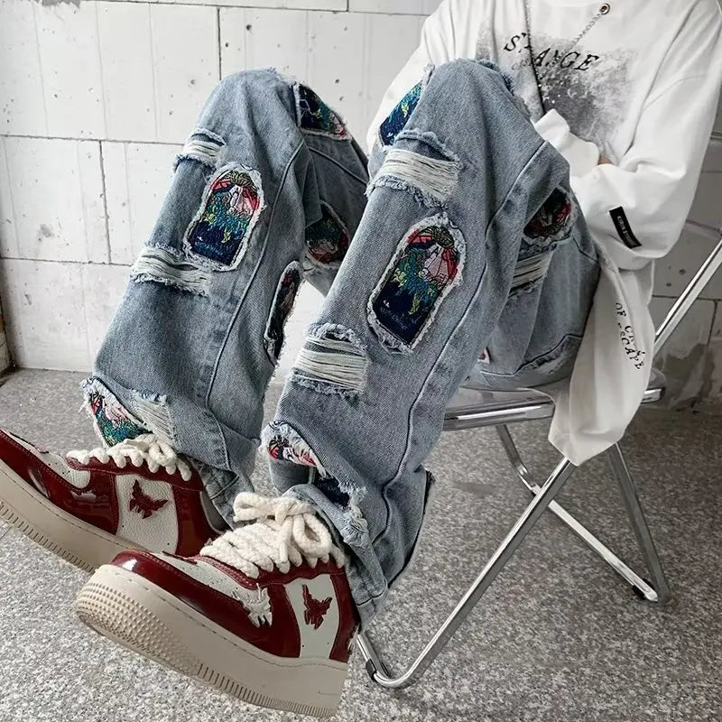Aidase Korean Style Autumn Letter Printed Denim Pants Men Streetwear Washed Jean Pants Neutral Hip Hop Loose Straight Casual Jeans aidase-shop