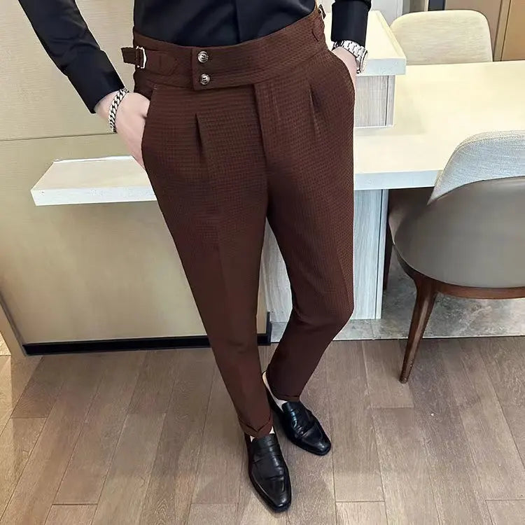 Aidase Fashion Slim Fit Waffle Pencil Pants Men Naples Suit Pant High Waist Button Business Casual Trousers High Quality Korean Pants aidase-shop