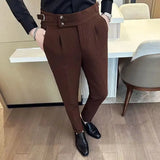 Aidase Fashion Slim Fit Waffle Pencil Pants Men Naples Suit Pant High Waist Button Business Casual Trousers High Quality Korean Pants aidase-shop