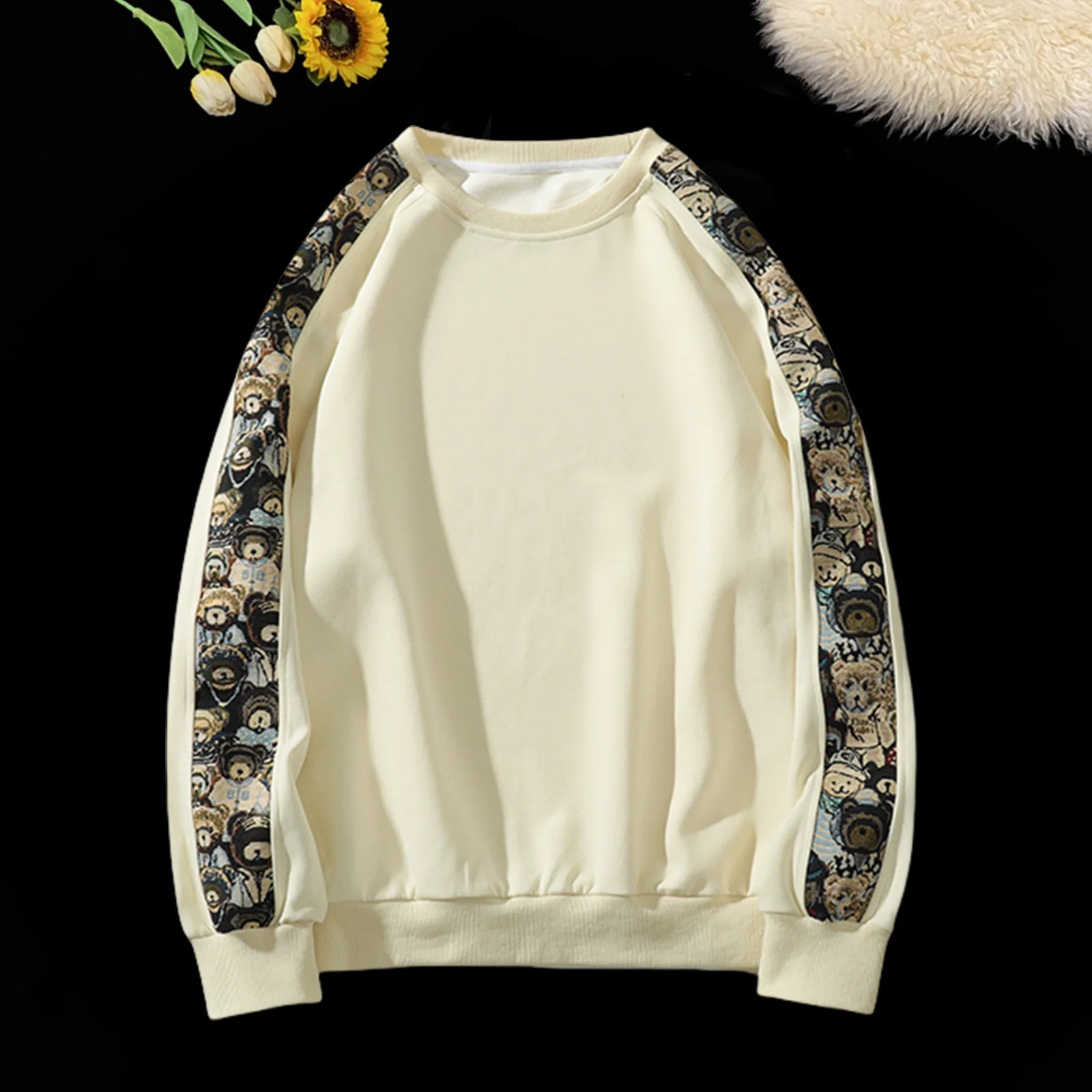 =Aidase men's winter fashion Retro Sweatshirt Sleeve Embroidery Patchwork Trendy Sweatshirt Men Women Loose Active Sweatshirt Long Sleeve Casual Tops aidase-shop