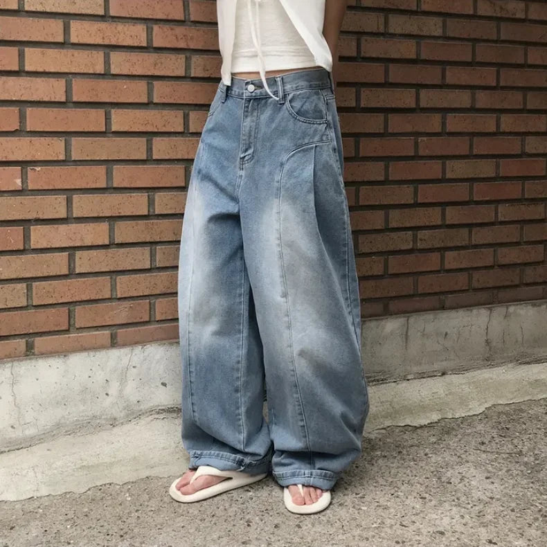 AIDASE  -  Women's High Waist Wide Leg Jeans 2025 New Korean Design Faionable Folded Knife Long Pants Versatile Sli Spring Autumn aidase-shop