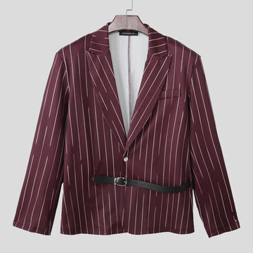 AIDASE  -  Men Blazer Striped Patchwork Lapel Long Sleeve One Button Casual Male Suit Streetwear 2025 Fashion Thin Coats Blazer Men aidase-shop