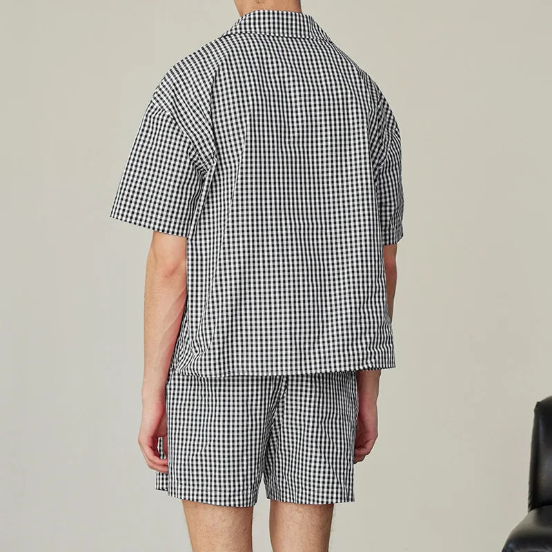AIDASE  -  Men Plaid Sets Summer Vacation Streetwear Lapel Short Sleeve Shirt & Shorts 2PCS 2025 Loose Fashion Men's Casual Suits aidase-shop