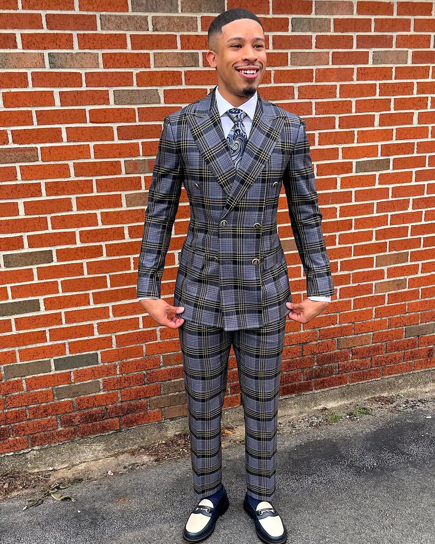 Aidase New Men's Suit 2 Pieces Blazer Pants Double Breasted Peaked Lapel Plaid Formal Stripes Wedding Groom Tailored Costume Homme aidase-shop