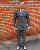 Aidase New Men's Suit 2 Pieces Blazer Pants Double Breasted Peaked Lapel Plaid Formal Stripes Wedding Groom Tailored Costume Homme aidase-shop