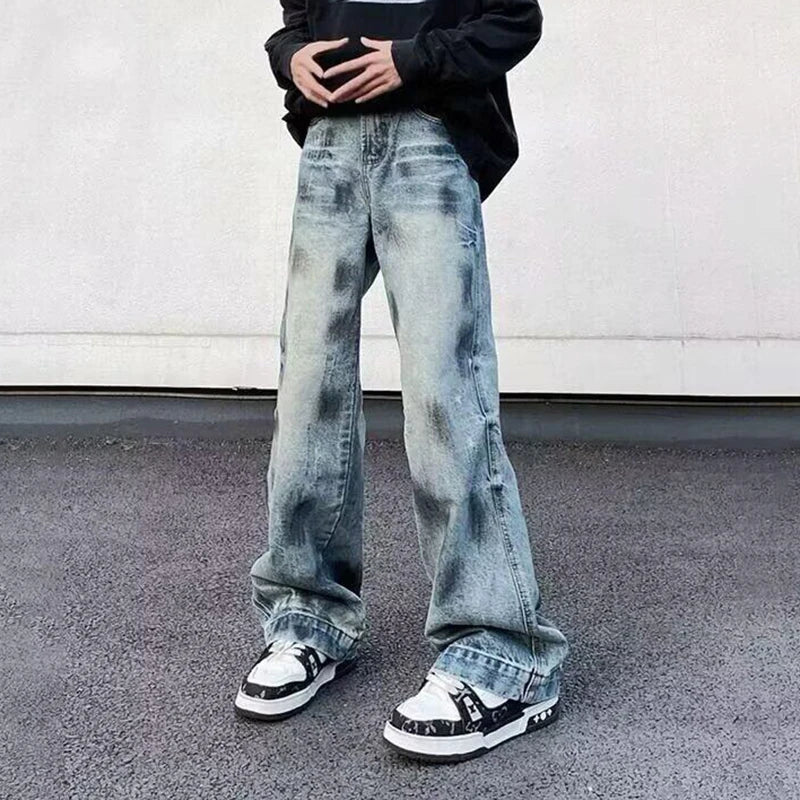 AIDASE  -  High Street Male Jeans Washed Niche Design Vintage Straight-leg Trendy Denim Trousers 2025 New Fashion Menswear 21E6678 aidase-shop