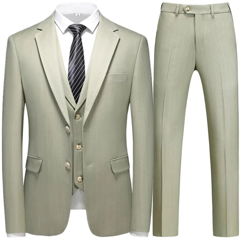 Aidase Fashion New Men Leisure Boutique Business Plaid Striped Suit Vest Pants 3 Pcs Set Casual Dress Blazers Jacket Coat Trosers aidase-shop
