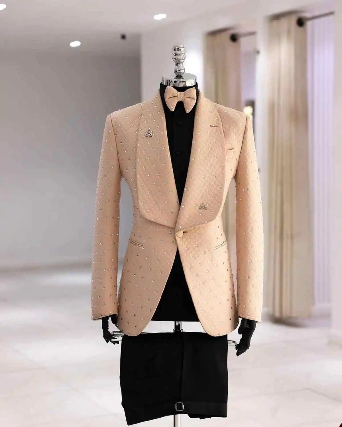 Aidase 2 Pieces Men's Suits Tailored Beads Blazer Shawl Lapel Pants One Button Pockets Party Formal Coat Suit Custom Made Plus Size Fit aidase-shop