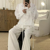 AIDASE  -  Men Shirt Solid Color V Neck Long Sleeve Loose Casual Male Tops Streetwear Korean Style Shirts 2025 Fashion Men Clothing aidase-shop