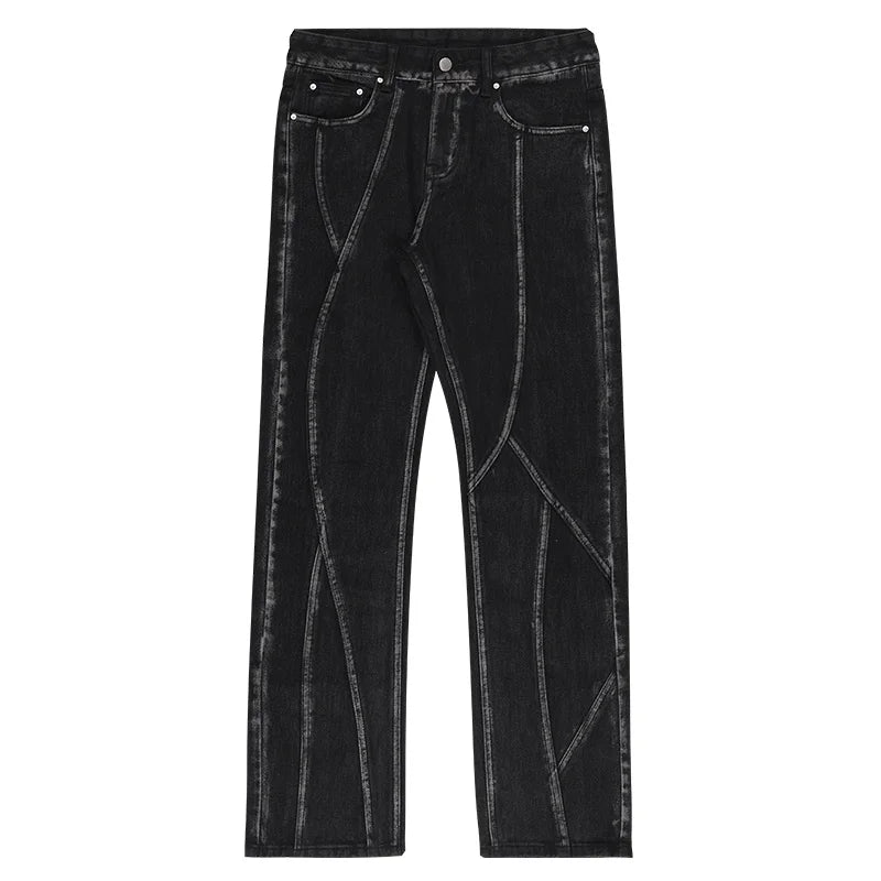 Aidase New Factor American High Street Washed Jeans Black Slight Rao Fashion Casual Design Pants aidase-shop