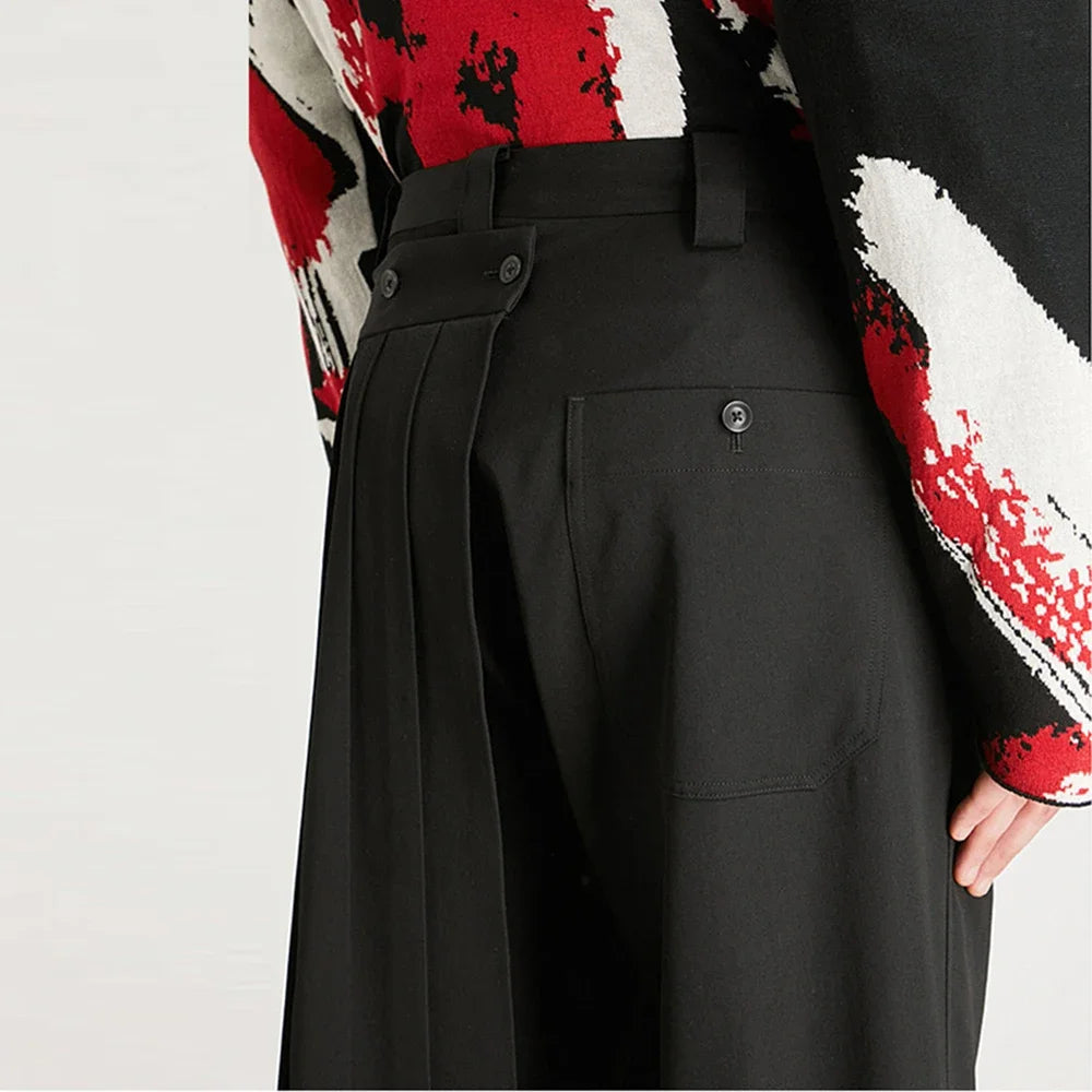 AIDASE  -  Spring Summer New Genderless Double-Layer Culottes Mens Fashion Trend Casual Deconstructed Pleated Trousers Straight Pants aidase-shop