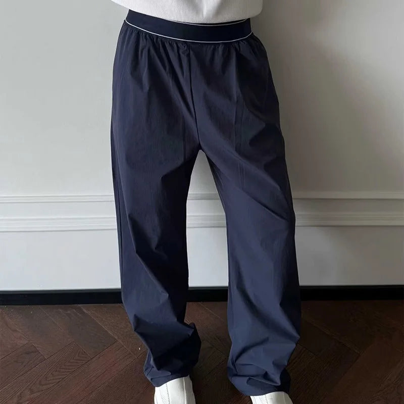 AIDASE  -  Trendy Men Casual Pants Fashionable Simple Solid Color Elastic Waist Straitght-led Male Trousers 2025 New Fashion 21E7641 aidase-shop