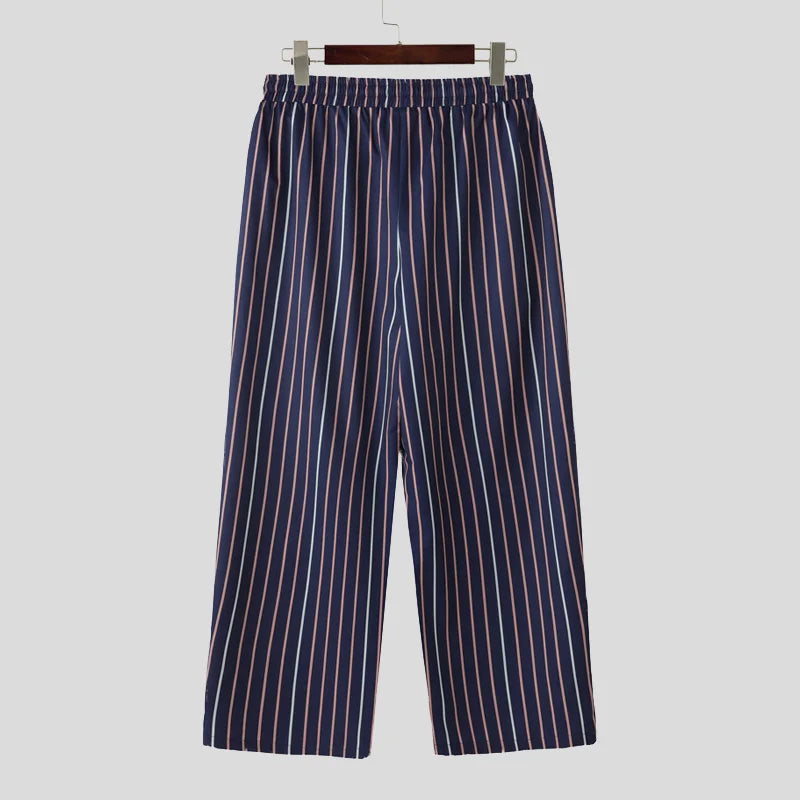 AIDASE  -  Men Pants 2025 Loose Drawstring Striped Patchwork Casual Straight Wide Leg Trousers Men Streetwear Fashion Long Pants aidase-shop
