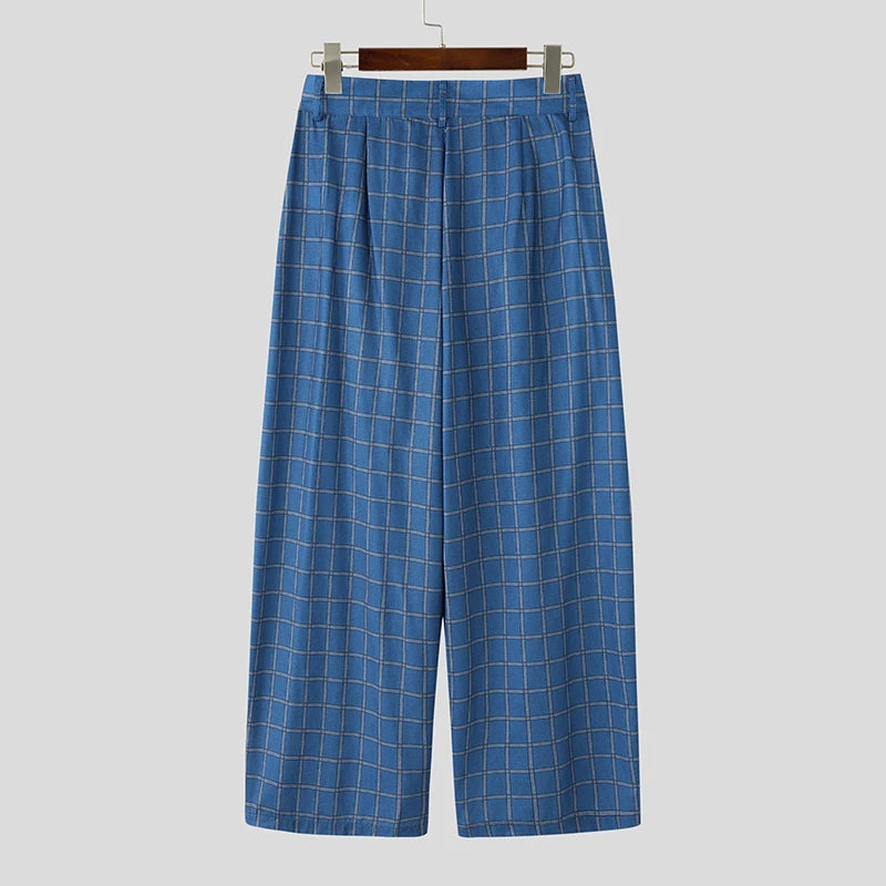 AIDASE  -  Men Pants Plaid Button Joggers Loose Casual Wide Leg Trousers Men Streetwear 2025 Pleated Oversize Fashion Long Pants aidase-shop
