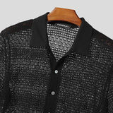 AIDASE  -  Men Shirt Hollow Out See Through Lapel Short Sleeve Men Clothing Summer Streetwear 2025 Fashion Casual Male Shirts S-5XL aidase-shop