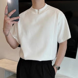 AIDASE  -  Men's Short Sleeve T-shirt Summer New Half Zipper Round Neck Casual Solid Color Men Tees Fashion Handsome Male Tops 21E6997 aidase-shop