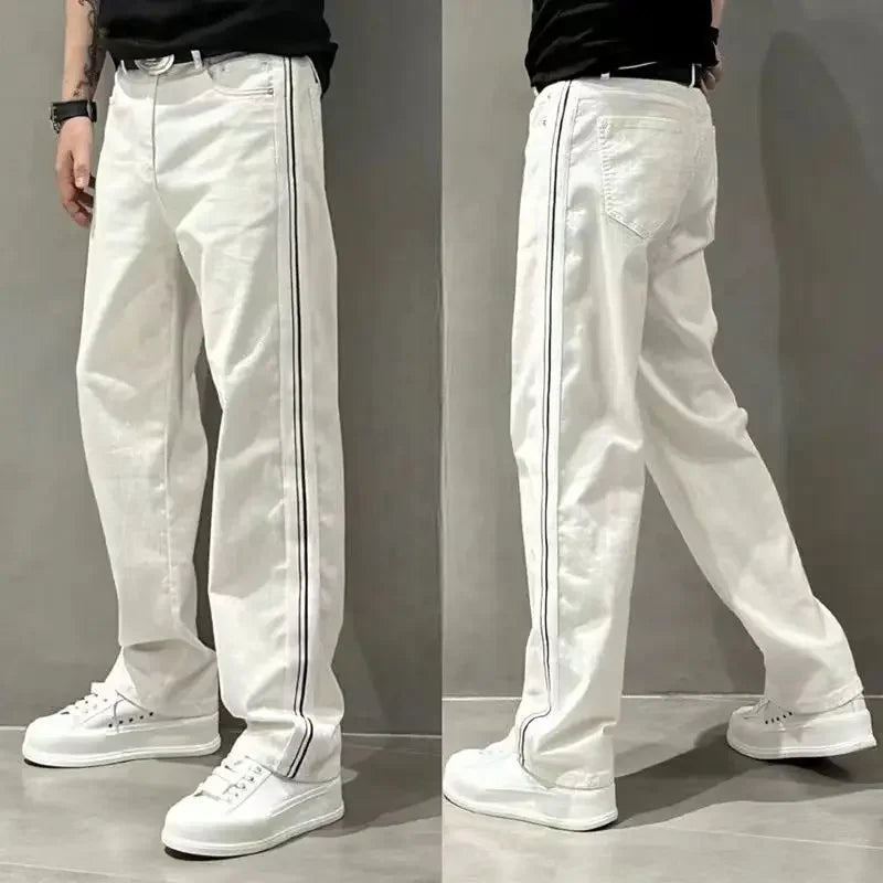 Aidase Trousers White Straight Male Cowboy Pants Retro Jeans for Men Classic Cheap Denim Aesthetic Stylish Baggy 90s Streetwear Loose aidase-shop