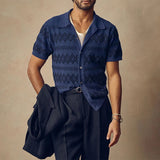 AIDASE  -  Short Sleeve Lapel Buttoned Casual Shirt 2025 Summer Fashion Crochet Knitted Cardigans Daily Leisure Breathable Knit Mens Shirts aidase-shop