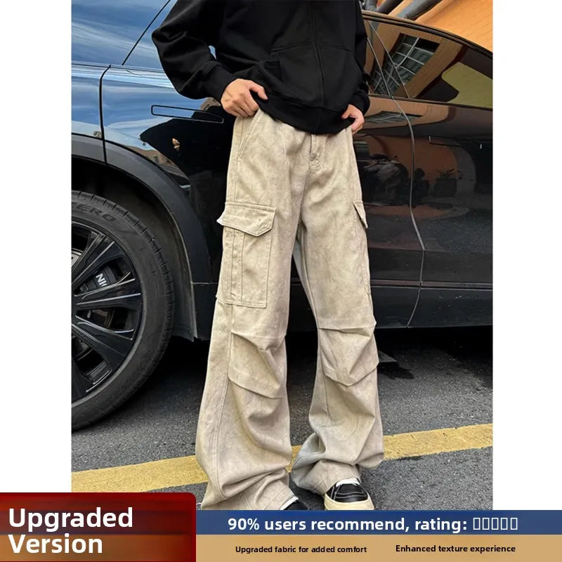 AIDASE  -  Retro Chinese Sle Tie Dye Marble Pattern Workwear Jeans Casual Straight Leg Slim Fit Straight Leg Summer Autumn Men's Pants aidase-shop