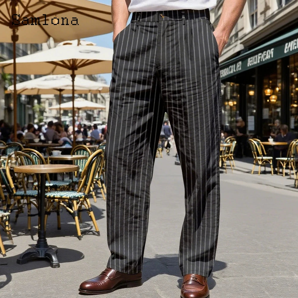 AIDASE  -  Plus Size Mens Fashion Striped Hotpants Loose Classic Linen Bloomer Male Ankle-Length Trouser Men Casual Beach Sweatpants New aidase-shop