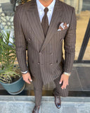 Aidase Brown Pinstripe Men Suit 2 Pieces Business Blazer Pants Double Breasted Wedding Groom Formal Work Wear Party Causal Tailored aidase-shop