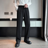 Aidase Summer Men Thin Casual Suit Pants Long Straight Drape Silky Wide Loose Trousers Male Elastic Waist Oversize Clothes Black White