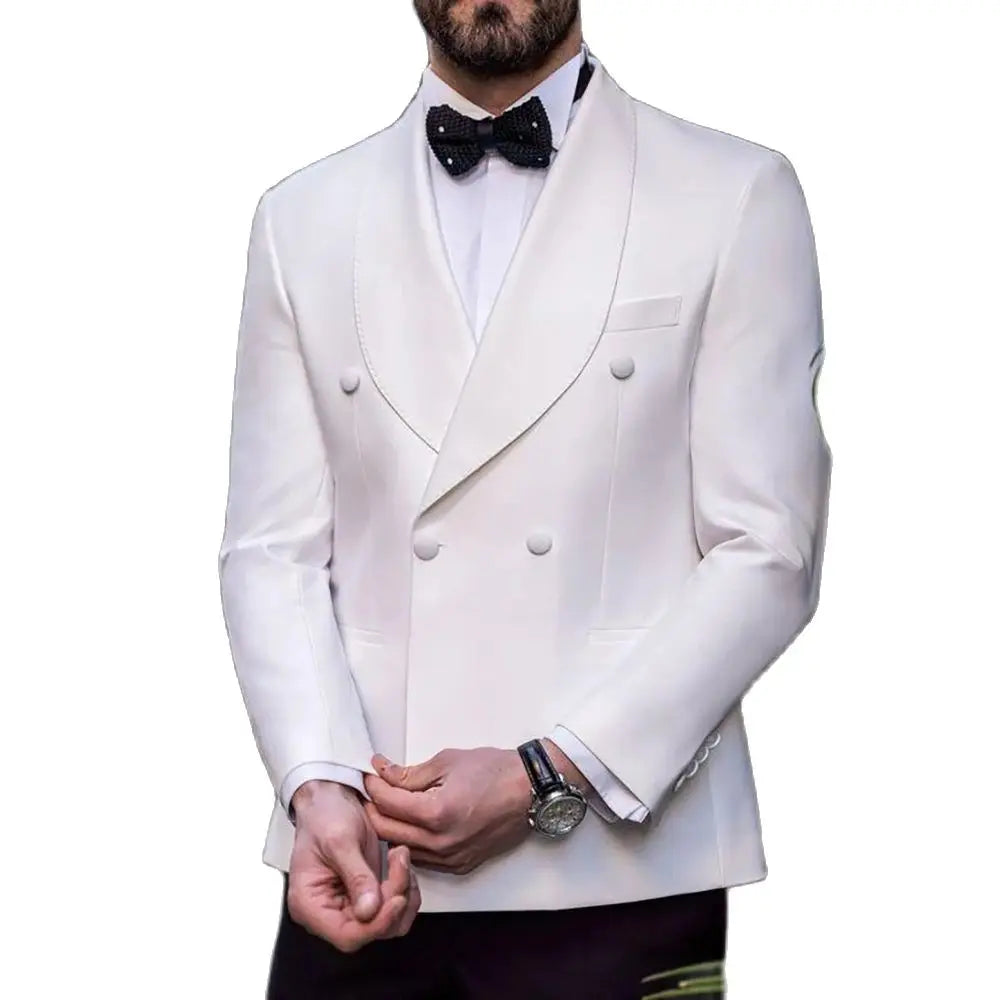 Aidase White Blazer Double Breasted Men Suit Two Pieces(Jacket+Black Pants) Lapel Outfits Chic Casual Party Prom Wedding Set aidase-shop