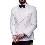 Aidase White Blazer Double Breasted Men Suit Two Pieces(Jacket+Black Pants) Lapel Outfits Chic Casual Party Prom Wedding Set aidase-shop