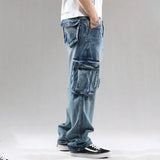 Men Cargo Casual Washed Jeans Trousers Multi Pockets Straight Loose Denim Pants For Male Plus Size 30-46 aidase-shop