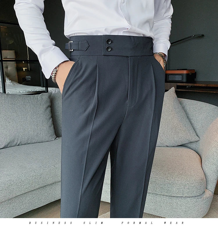 Men British Style Suits Pants New Male Solid High Waist Trousers High Quality Men Formal Slim Fit Business Casual Suit Pants aidase-shop