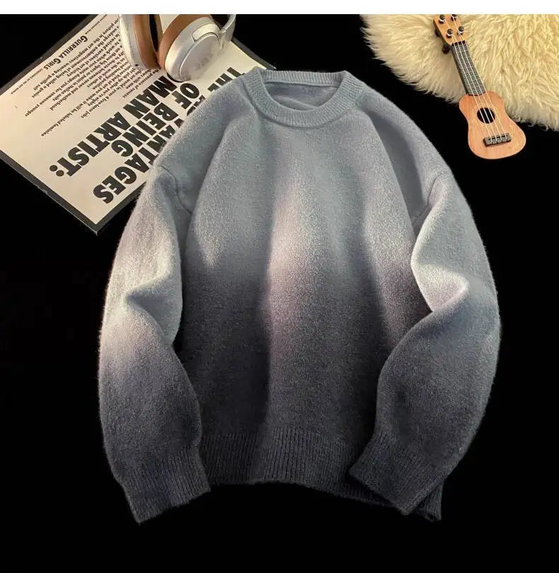 AIDASE  -  New Fashion Male Sweater Round Neck Knitted Gradient Contrast Color Design Long Sleeve Casual Pullovers Menswear 21E7029 aidase-shop