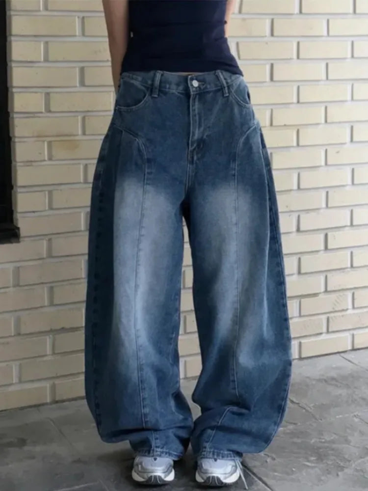 AIDASE  -  Women's High Waist Wide Leg Jeans 2025 New Korean Design Faionable Folded Knife Long Pants Versatile Sli Spring Autumn aidase-shop