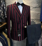 Aidase Grey Striped Mens Suits Double Breasted for Wedding Custom Made for Man Costume Groom 2-Pieces Tuxedos Best Man Blazer Pants