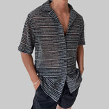 AIDASE  -  Tops Spring Summer New Men's Tide High Street Sheer Turn-Down Collar Trendy Niche Chic Casual Short Sleeve Shirt Ins W11470 aidase-shop
