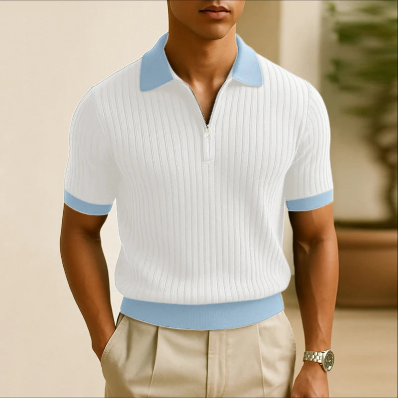 AIDASE  -  Men Shirt Patchwork Lapel Zipper Short Sleeve Summer Male Tops Streetwear Shirts 2025 Fashion Casual Men Clothing S-5XL aidase-shop